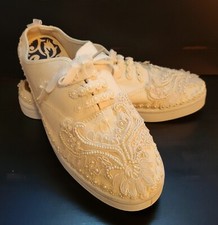 Wedding Day Brides Beaded, Ribbons and Bows Embellished Canvas Mule Sneakers