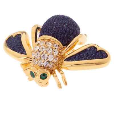 Joan Rivers Bee Pin BroochBlue Denim Pave Crystal Gold Plate Rhinestones Vtg