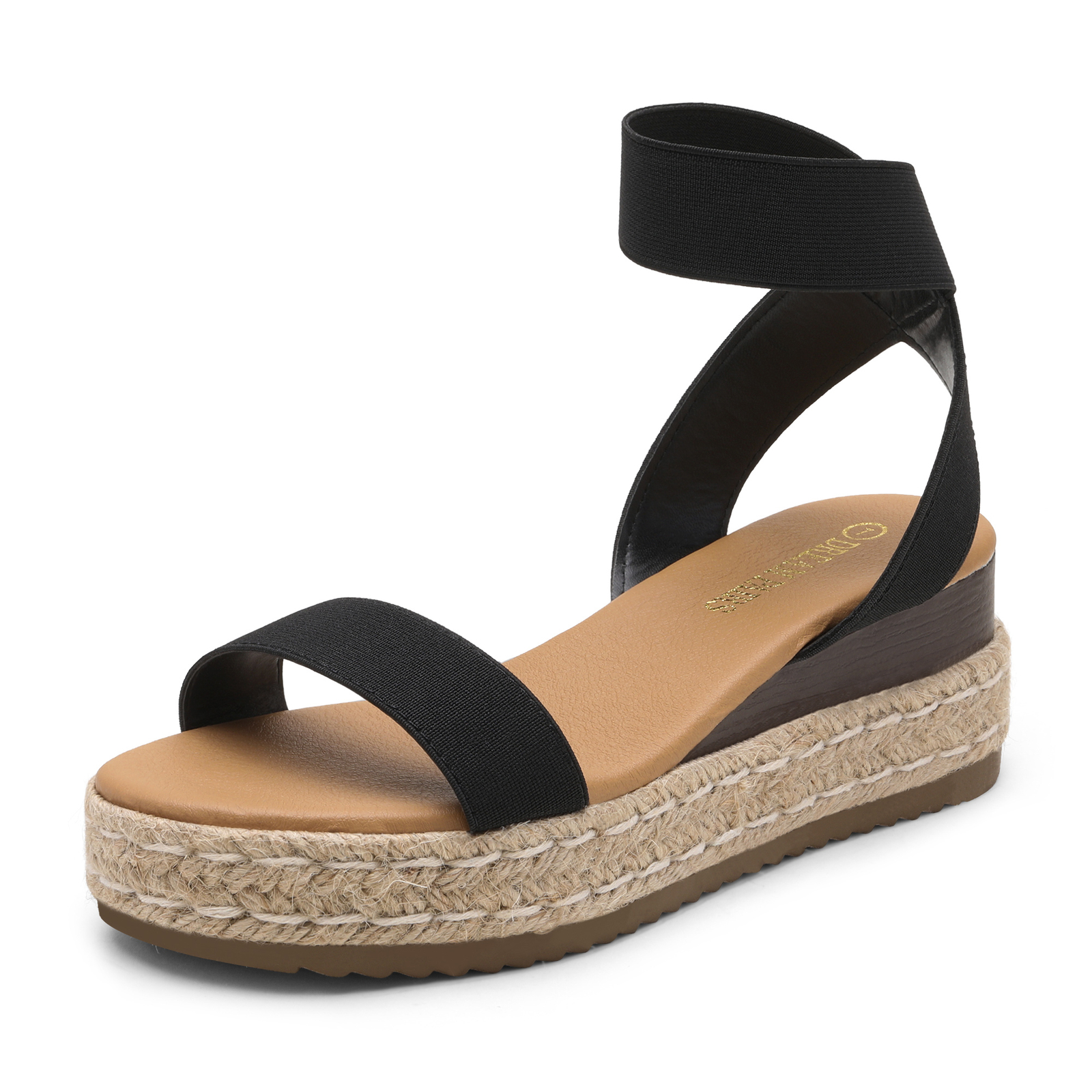 Women's Espadrille Wedge Sandals with Elastic Ankle Strap for Beach Walking-image