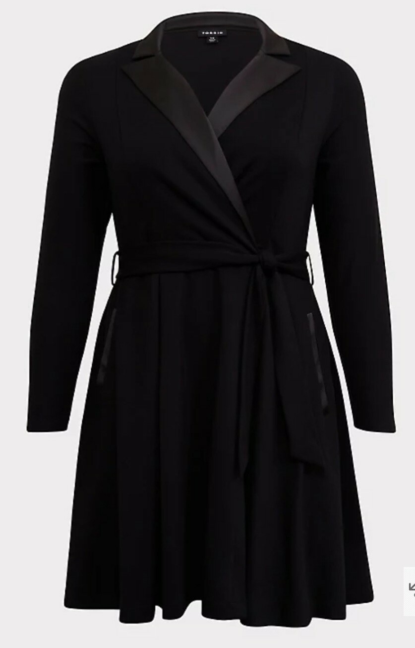 BLACK LONG SLEEVE TUXEDO SKATER DRESS 