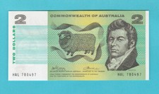#T48. UNC 1974 AUSTRALIAN  PHILLIPS/ WHEELER  PAPER $2 BANKNOTE  #HAL 780497