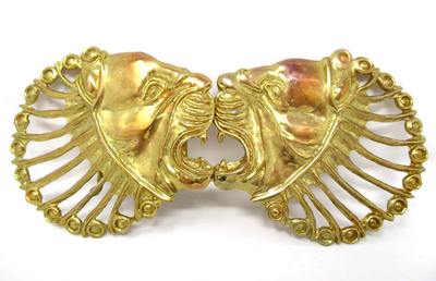 Vintage Belt Buckle Roaring Lion Heads Two Piece Clasp Large 