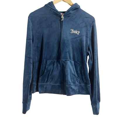 Juicy Couture Navy Blue Y2K Velour Long Sleeve Zip Up Tracksuit