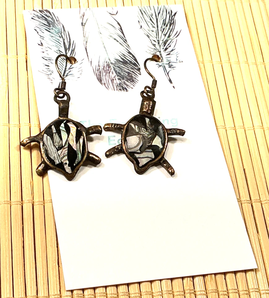 Moda Pendientes Abulón Incrustación Tortuga Cobre Pierced Gota Lote 39B Foto 2 de 3