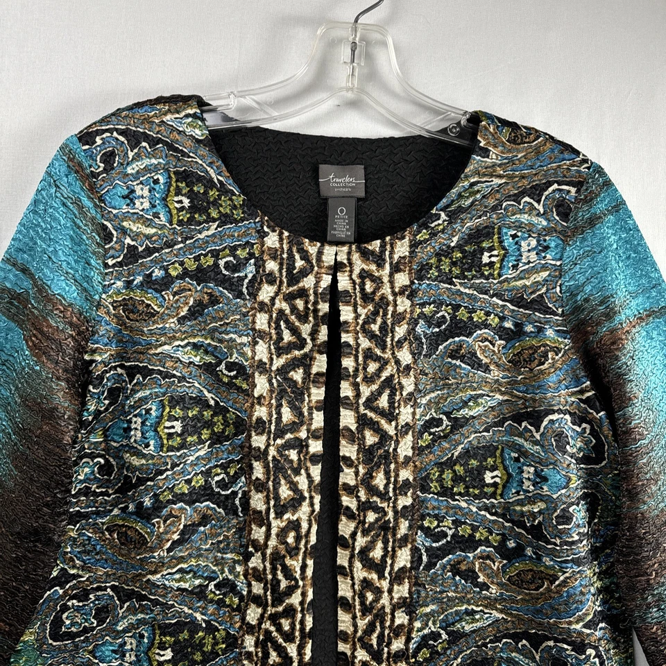 Chaqueta de viaje Chicos 0 para mujer pequeña texturizada cachemira aplastada verde azulado marrón Foto 3 de 4