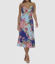 Guess Women's Blue Floral Twisted Sweetheart Neck Sleeveless Dress Size 6