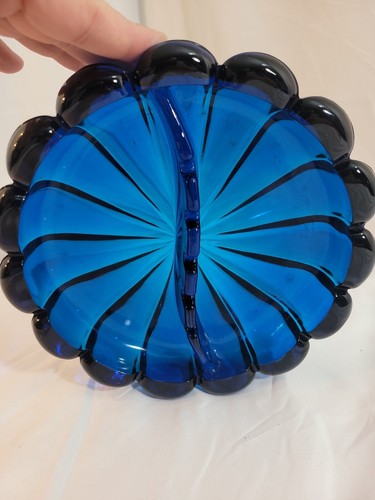 AZURBLAU KUNSTGLAS GROSSER SCHWERER ASCHENBECHER ZIGARRE VINTAGE mid century Wikinger - Bild 6 von 6