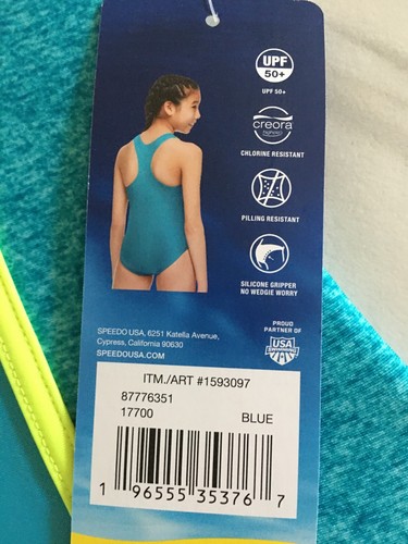 Speedo Youth 1pc Girl Swimsuit, Blended Polyester, Size Small, New with Tag - Picture 10 of 13