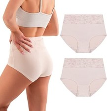 Stanpetix 2 Pack Beige High Waisted Briefs Tummy Control Cotton Knickers Medium
