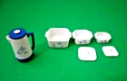 VTG BARBIE 1960's #1034 & #1628 COFFEEMAKER W LID CASSEROLE SET W 2 LIDS HOSTESS