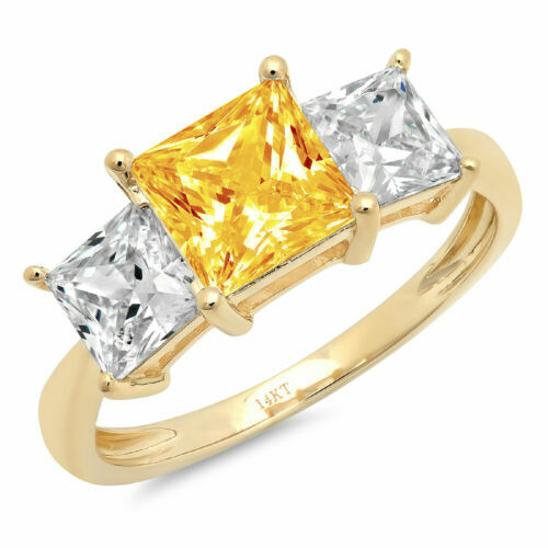 Anello Matrimonio 3 Pietre In Argento 935 Argentium – Citrino Giallo E Zaffiro Simulato – 4.65 Carati – Gioiello Personalizzabile Da Sposa