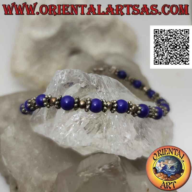 Bracciale in Argento 925‰ sfere di lapislazzulo e argento infilate e inserti da  - Immagine 4 di 4