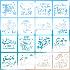 16 PCS Beach Theme Ocean Stencils 8 Inch Reusable Plastic DIY Painting Art