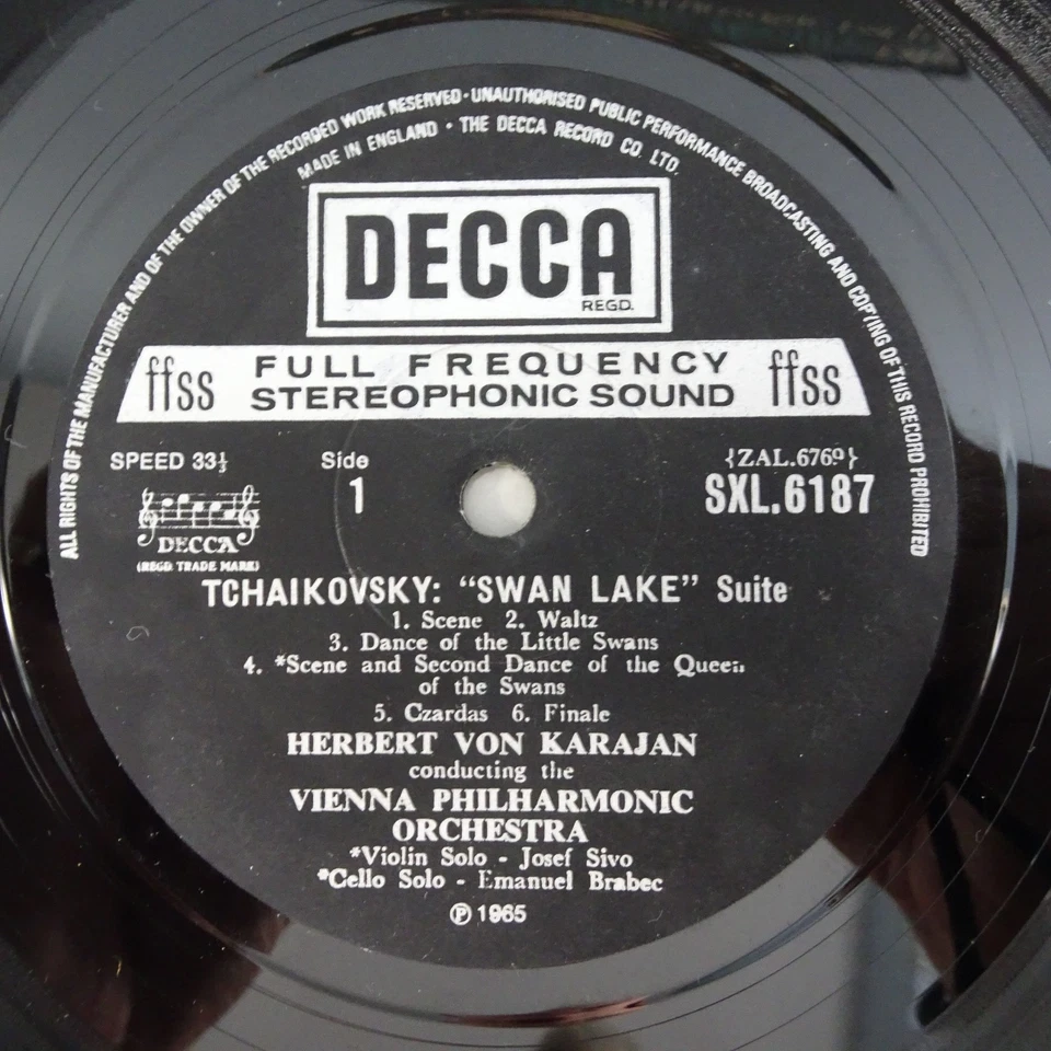 Decca SXL 6187 - Tchaikovsky - Swan Lake Sleeping Beauty KARAJAN VPO LP  EX/VG Foto 4 de 4