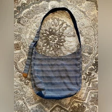 Thirty-One 31 Retro Metro Hobo Bag Crossbody Blue White Stripe Woven Adjustable