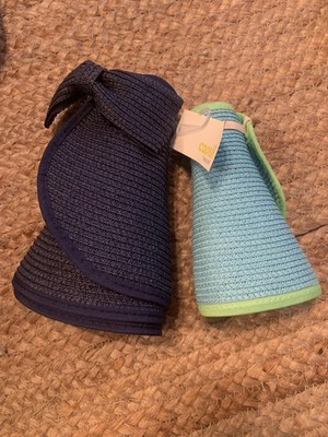 2 Pc Roll Up Packable Adjustable Visor Sun Hats Straw NEW Capelli Sun N Sand OS