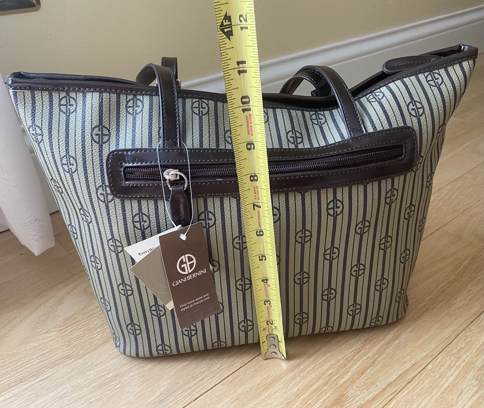 Giani Bernini Signature Striped Ladies Handbag/Purse/Tote Khaki Brown  - Image 3 of 4