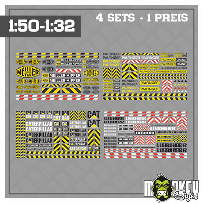 Special - 4 SETs Aufkleber Bundle Baufahrzeuge 1:43 & 1:50 Sticker Modellbau