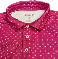 Johnnie-O Polo Shirt Men  s Size Medium Pink Geometric Print Performance Golf