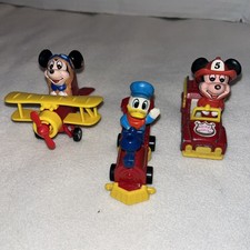 Vintage Walt Disney Mickey Mouse TOMY Biplane Firetruck Train Diecast 2.5  -3  