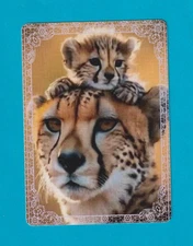 Beautiful Cheetah Mum + Cub -- Modern Wide Linen Swap Playing Card Lace Edge