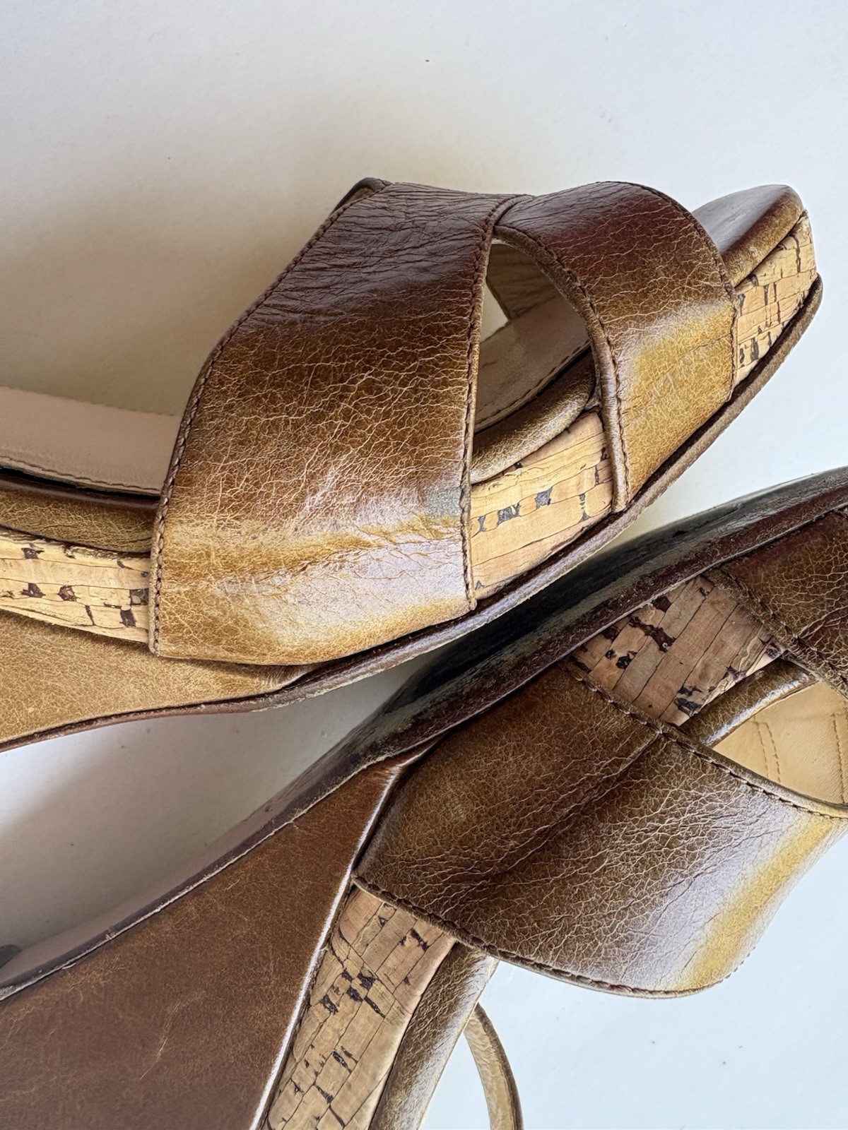 Prada Wedge Sandals Open Toe Ankle Strap Brown Leather Sz EUR 38 thumbnail 11