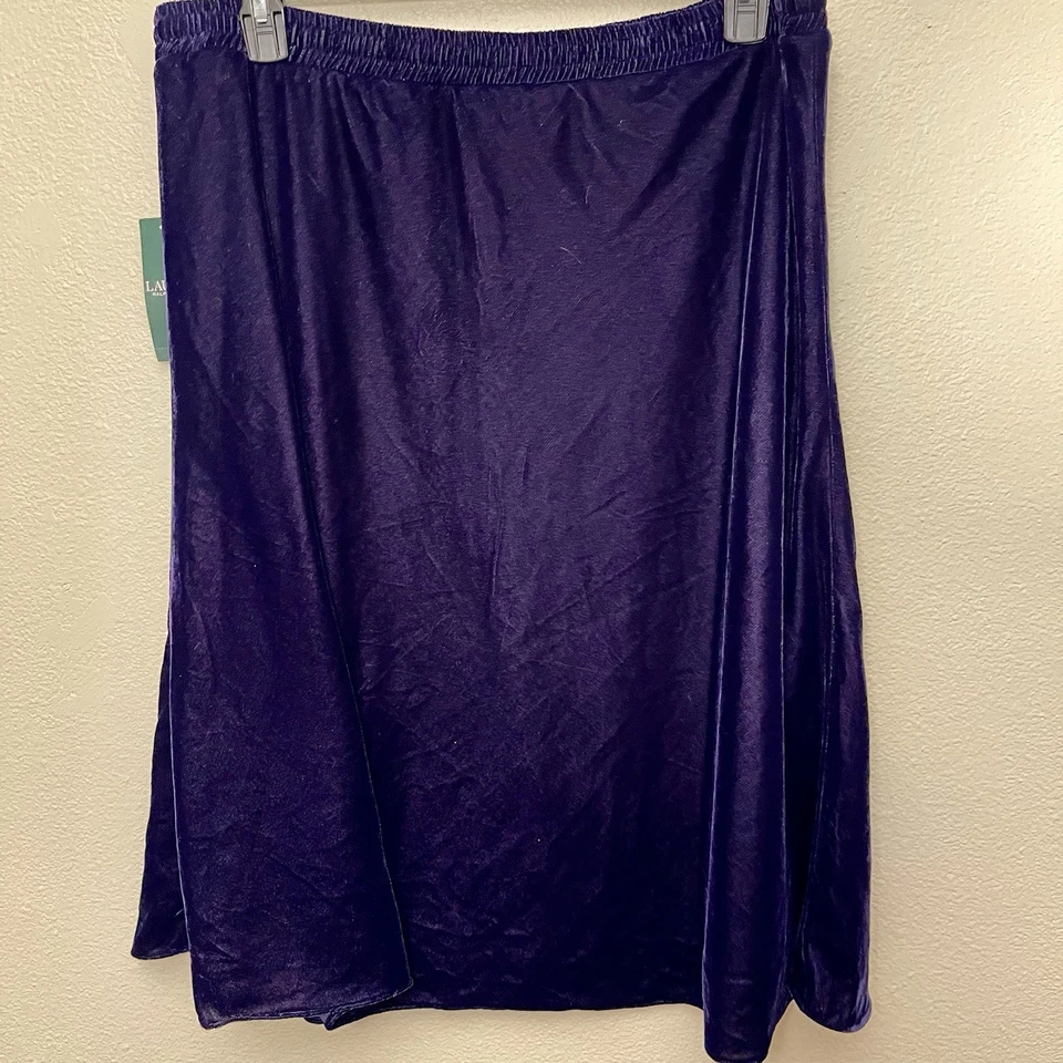 Falda midi de terciopelo Lauren Ralph Lauren nueva con etiquetas púrpura profundo caprichosa vacaciones góticas talla XL Foto 3 de 4