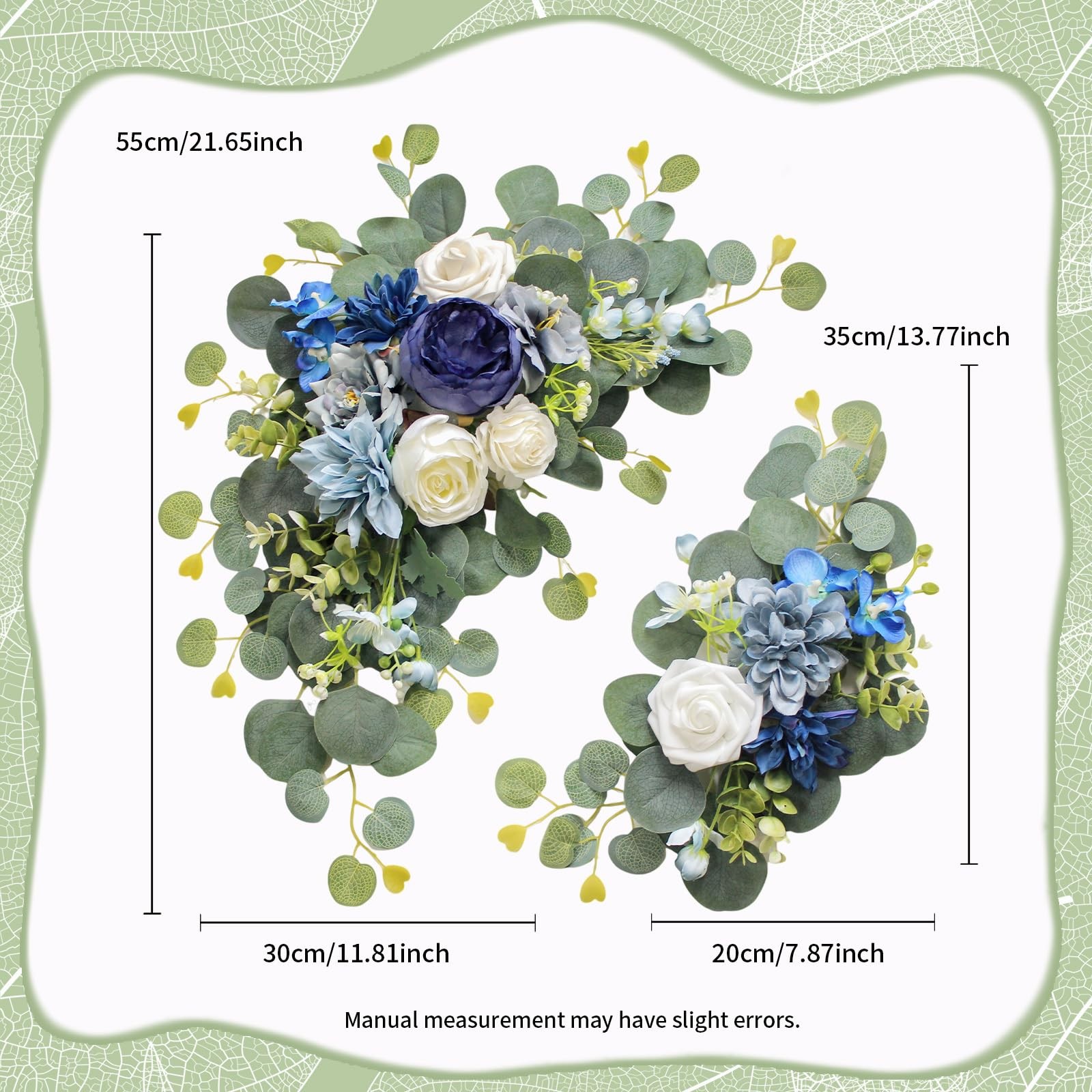 Set of 2 Blue Artificial Wedding Arch Flowers for Welcome Ceremony Sign Swag