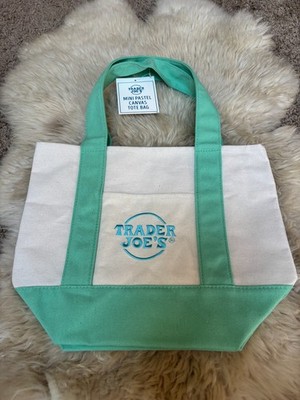 Trader Joe s Mini Pastel Green Pastel Canvas Tote Bag Limited (New With Tag)