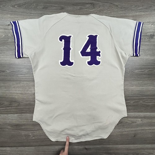Vintage Rawlings Baseball Trikot Erwachsene 44 True Sand Strick Lila Vandalia 70er - Bild 2 von 8