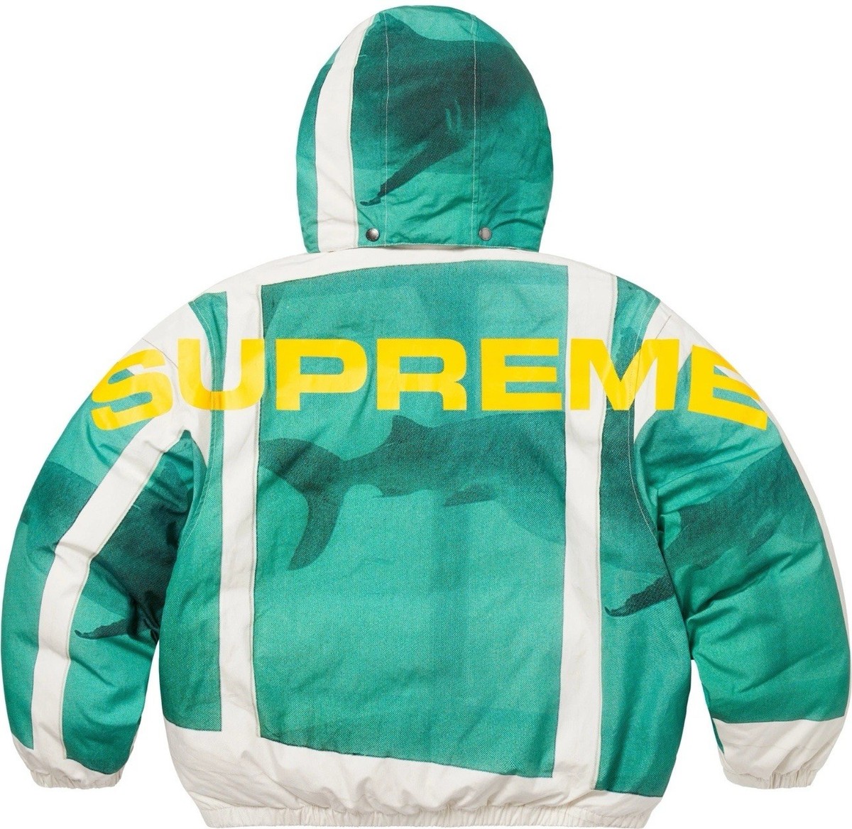Supreme Damien Hirst Down Puffer Shark Jacket White Blue X-Large