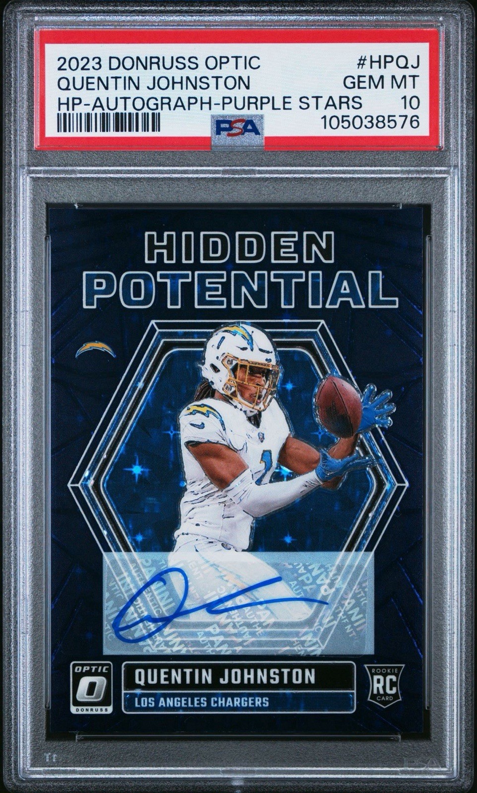 Quentin Johnston Panini Donruss Optic Hidden Potential #HPQJ Autograph-Purple Stars
