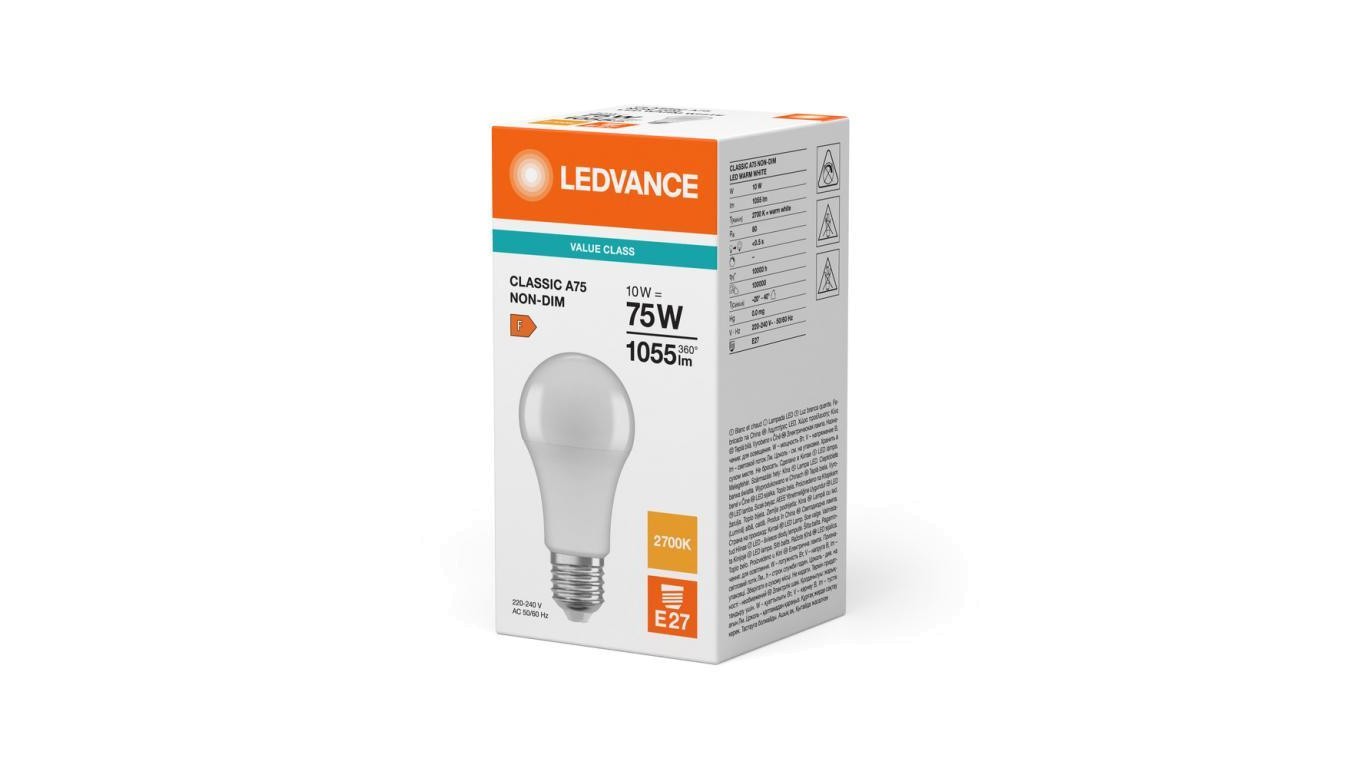 4099854048807 arówka LED A60 E27 10W = 75W 1055lm 2700K Ciepa Biaa LEDVANCE L