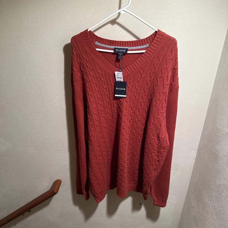 Suéter Jos.A Bank Para Hombre Cuello en V Manga Larga Nuevo con Etiquetas 3xL Naranja MRSP $95.00 Grueso Foto 4 de 4