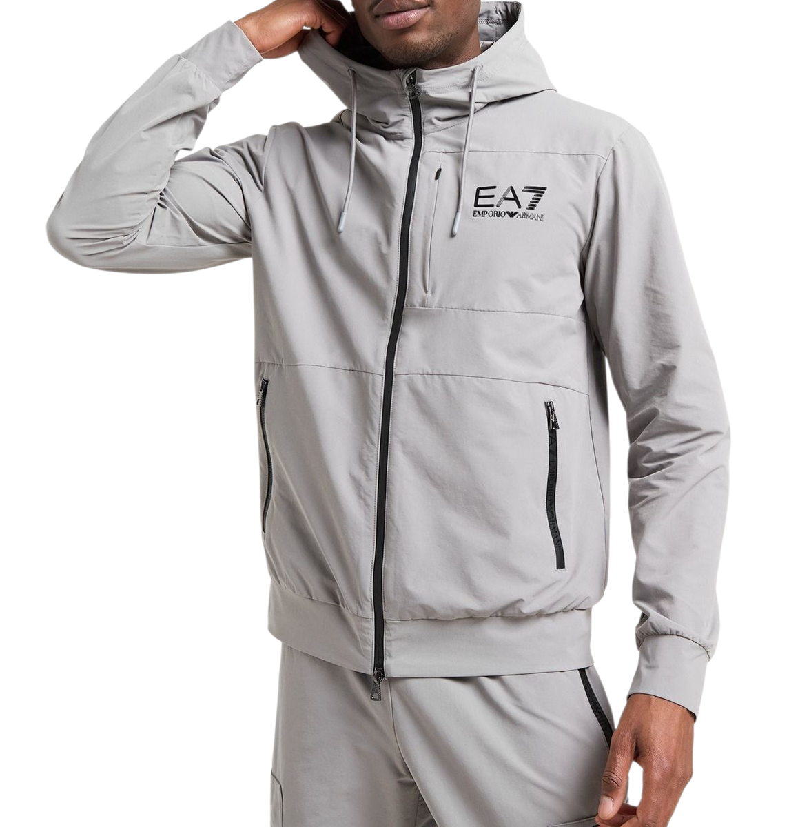 EA7 Emporio Armani Grey Woven Tech Full Zip Hoodie Men's Size XL