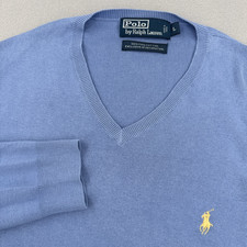 Polo Ralph Lauren Pima Cotton Long Sleeve V-Neck Sweater Men's L Blue Preppy