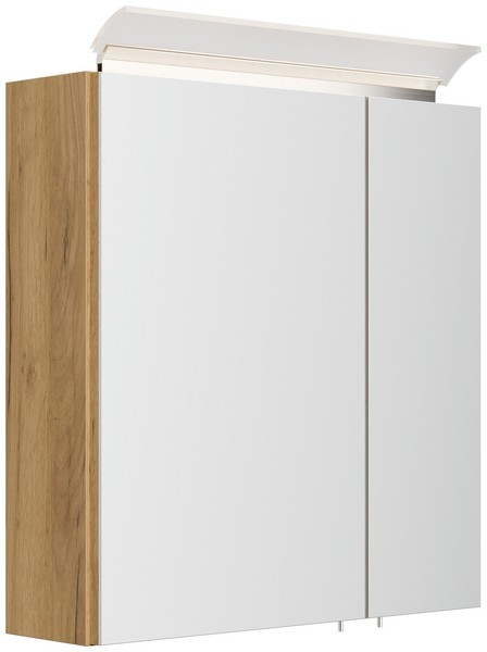Badezimmer Spiegelschrank 2-TüRig Led-Lampe 60 Cm Eiche Gold Badspiegelschrank-image