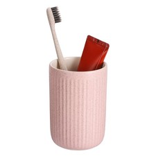 Ceramic Toothbrush Holder, 10 oz Line Texture Bathroom Tumbler Cup, Pink
