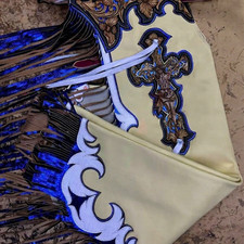 Custom Hand Tooled Leather Rodeo Chaps Western Bull Riding Cowboy Gear Fringe