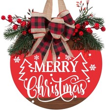 Merry Christmas Wreath Sign for Front Door, 12 Inch Merry Christmas Welcome H...