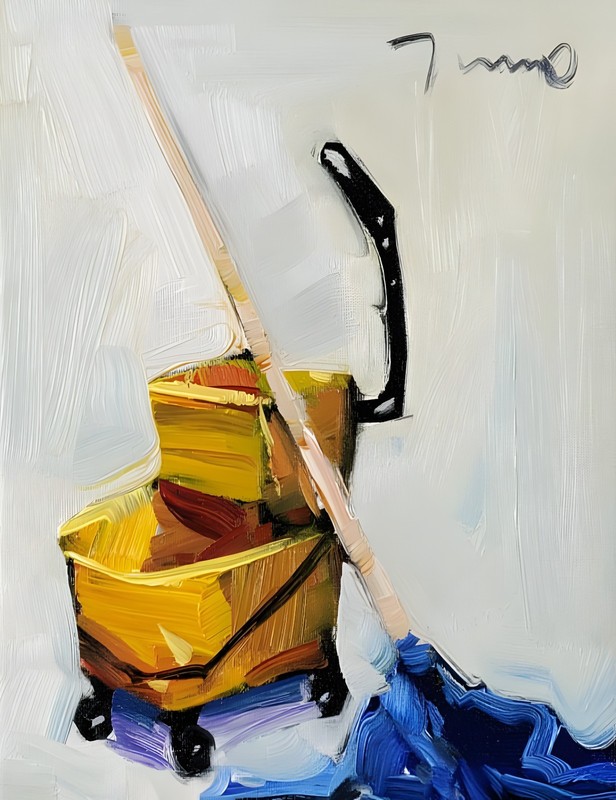 Mop and Bucket Art PRINT Painting by Artist Jose Trujillo 11 x 14