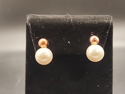 10MM White Freshwater Pearl & 6MM Copper Ball on Copper Stud Earrings NIB COP909