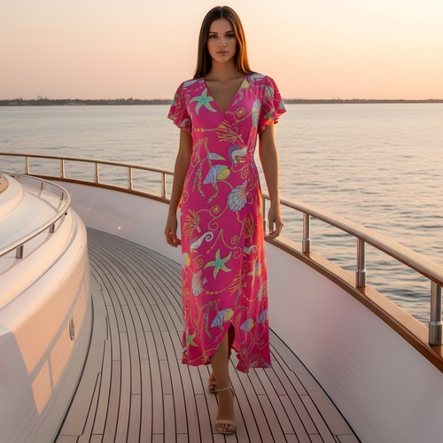 Feather & Find Boho Maxi Pink Wrap Dress Large