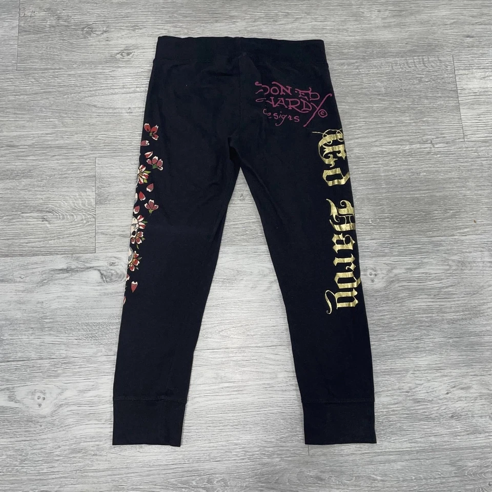 Leggings florales calavera algodón elástico negro talla pequeña Ed Hardy Y2K para mujer Foto 2 de 4