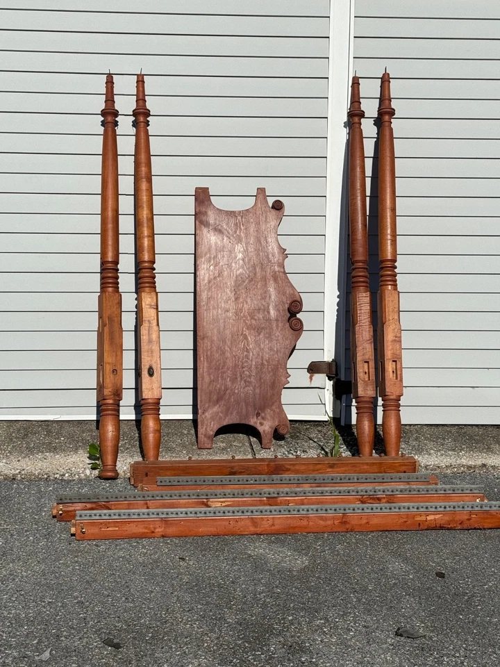 Antique tall poster bed canopy figured cherry 1820 American salvage repurpose - Image 2 of 4