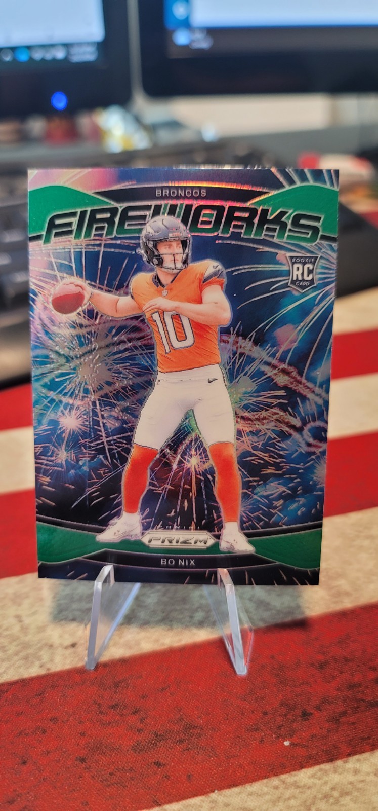 2024 Panini Prizm - Fireworks Bo Nix #23 Green Wave Prizm (RC)