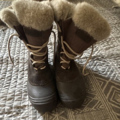 Columbia Women s Brown/Beige Fur Trim Lace-Up Ankle Snow Boots Size 8.5