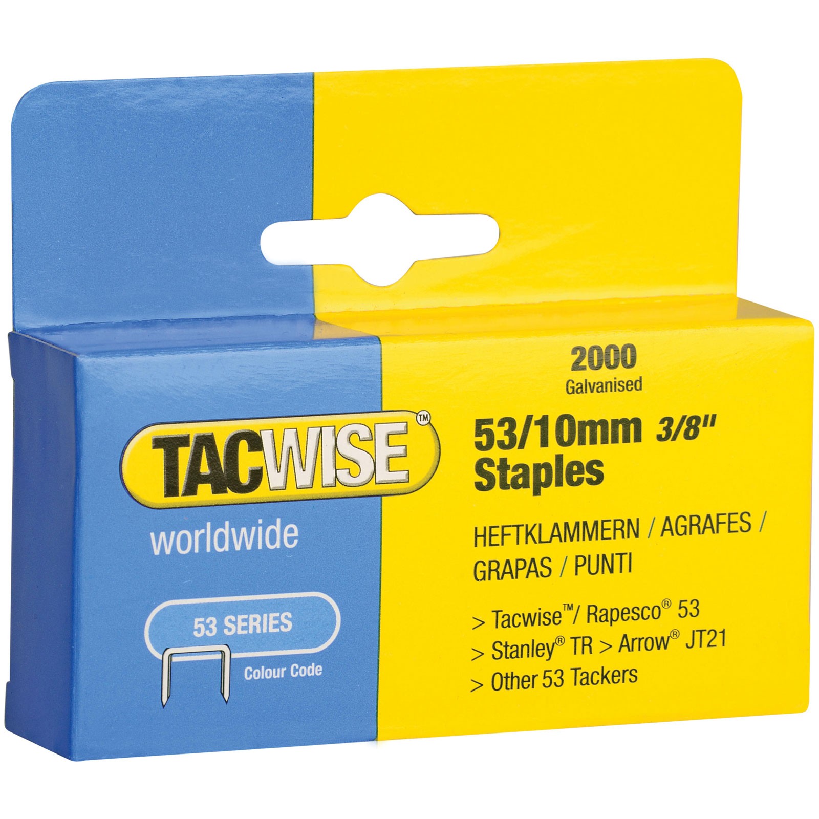 Tacwise 53 Light-Duty Staples 10mm (Type JT21 A) Pack 2000