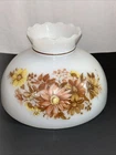 Vtg Floral Milk Glass Lamp Shade Hurricane Gone w/ Wind Parlor Replacement 10"