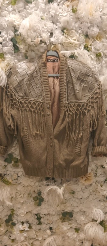 Norma Canada, Vintage 80s Mixed Media Coat  Leather and  Findge Sweater Jacket